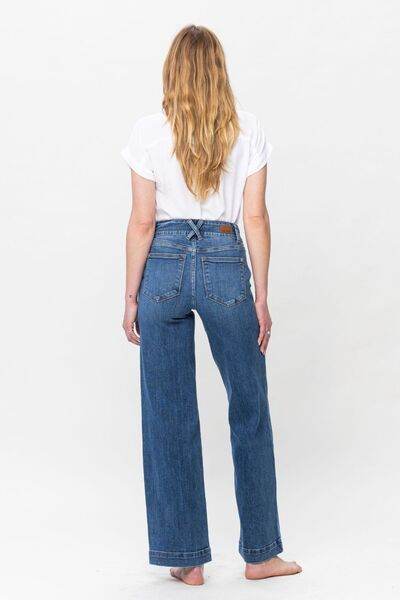 Judy Blue Full Size Double Button Wide Leg Jeans - Hovatok