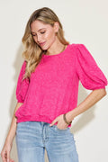 Zenana Round Neck Lantern Half Sleeve Sweater - Hovatok