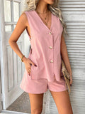 Devine Button Down V-Neck Tank and Shorts Set - Hovatok