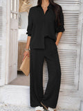 Devine Collared Neck Long Sleeve Top and Pants Set - Hovatok