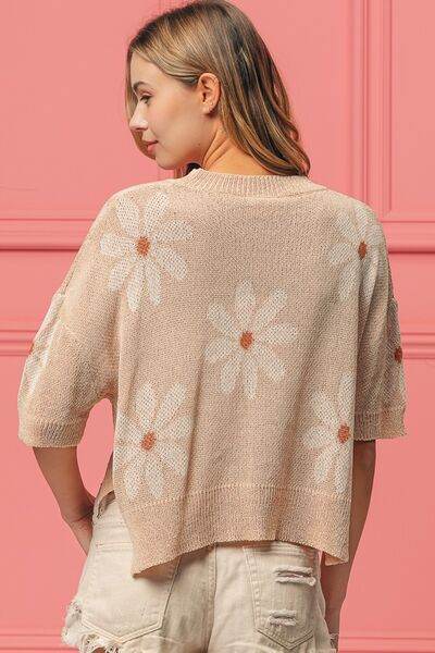 BiBi Floral Pattern Slit Sweater - Hovatok
