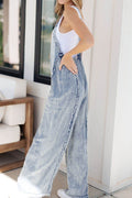 Frayed Exposed Seam Wide Leg Denim Overalls - Hovatok