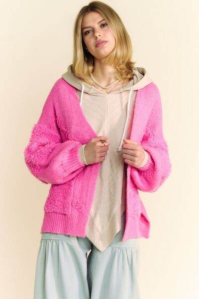 Davi & Dani Side Slit Open Front Long Sleeve Cardigan - Hovatok