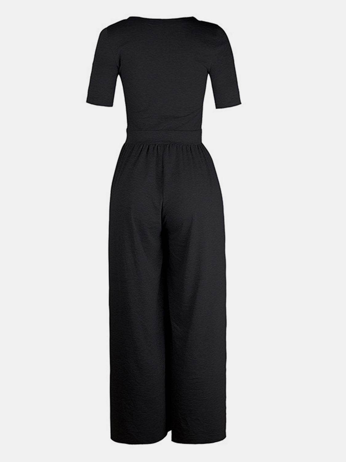 Scoop Neck Short Sleeve Jumpsuit - Hovatok