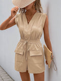 Perfee Drawstring V-Neck Sleeveless Romper - Hovatok