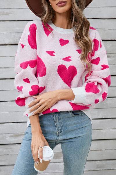 Angel Wings Heart Contrast Round Neck Long Sleeve Sweater - Hovatok