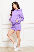 Drop Shoulder Long Sleeve Hoodie and Shorts Set - Hovatok