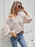 Angel Wings V-Neck Dropped Shoulder Sweater - Hovatok