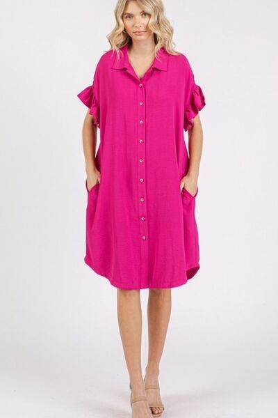 Mittoshop Button Down Flounce Sleeve Dress with Pockets - Hovatok