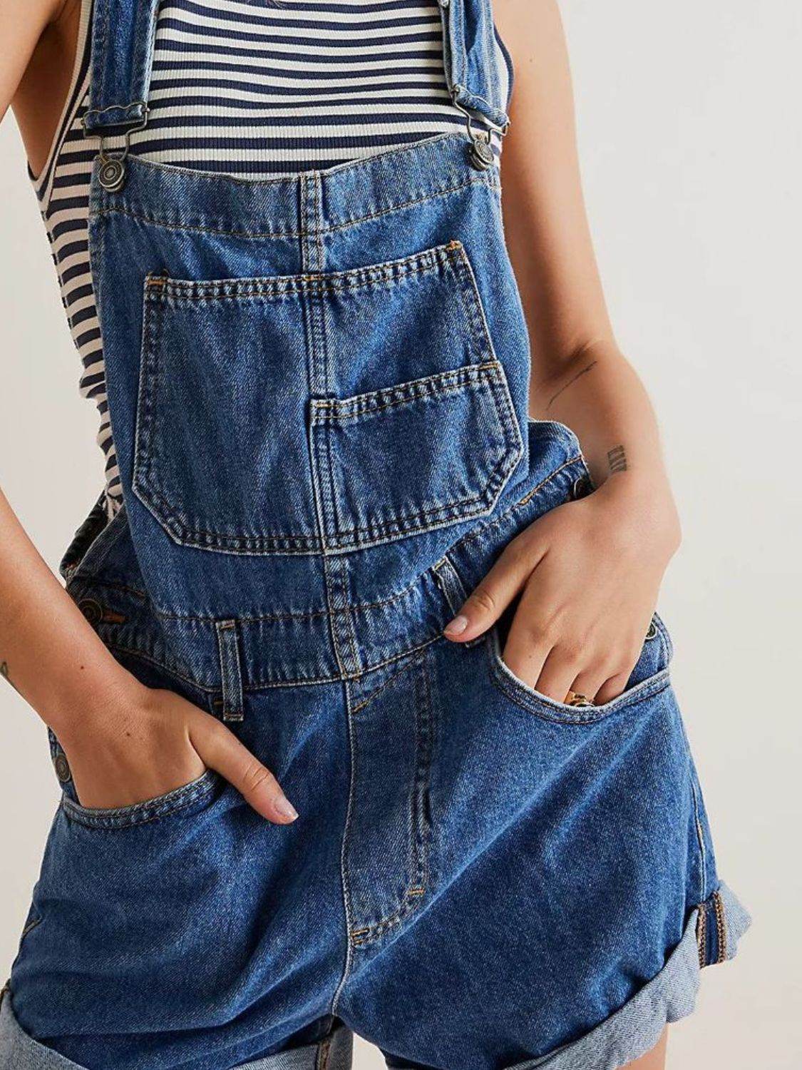 Wide Strap Square Neck Denim Overalls - Hovatok