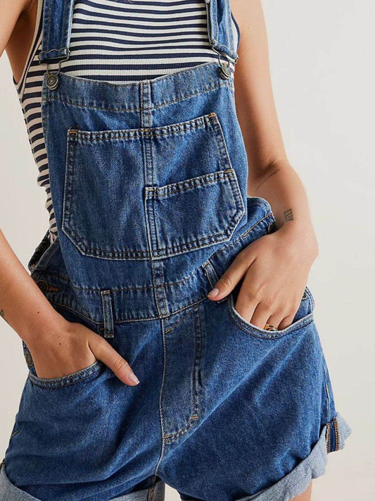 Wide Strap Square Neck Denim Overalls - Hovatok