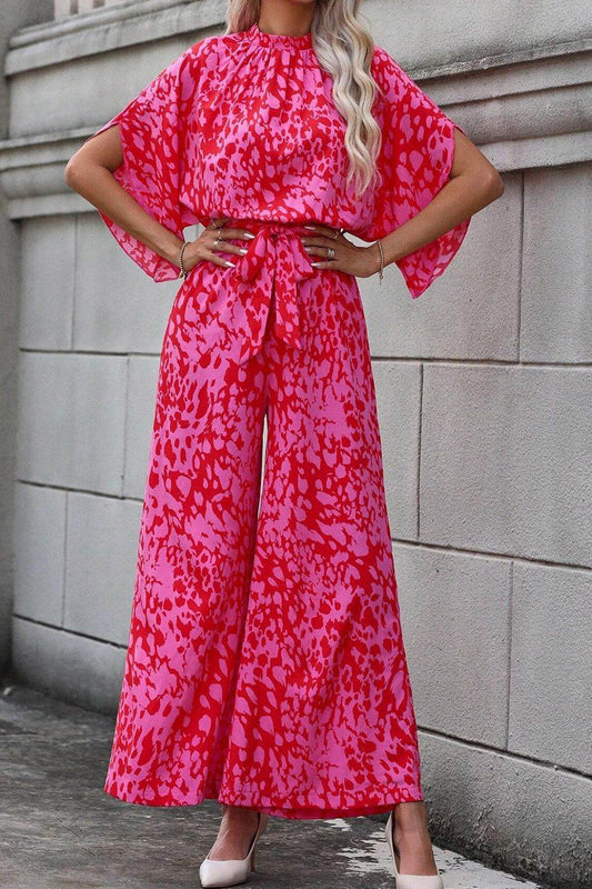 Leopard Belted Wide Leg Jumpsuit - Hovatok