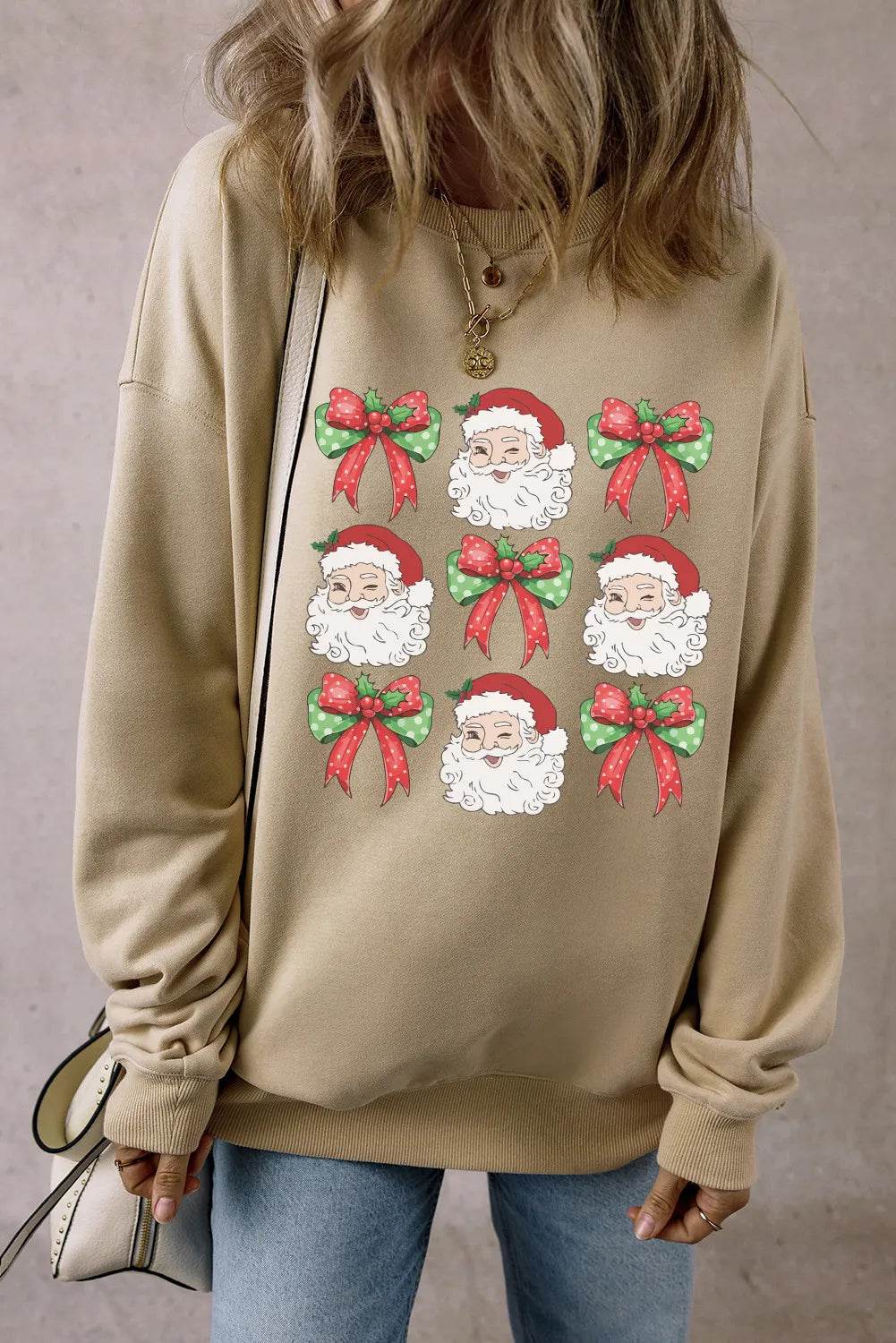 Santa Graphic Round Neck Long Sleeve Sweatshirt - Hovatok