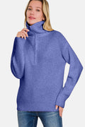 Zenana Half Zip Long Sleeve Sweater - Hovatok