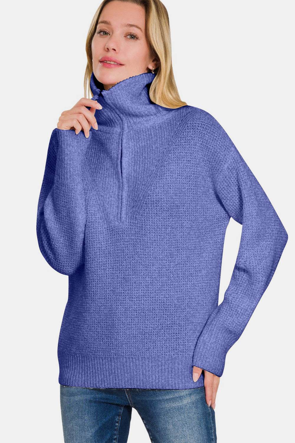 Zenana Half Zip Long Sleeve Sweater - Hovatok