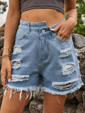 Distressed Raw Hem Denim Shorts - Hovatok