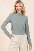 Mittoshop Mock Neck Rib Knit Long Sleeve Crop Top - Hovatok