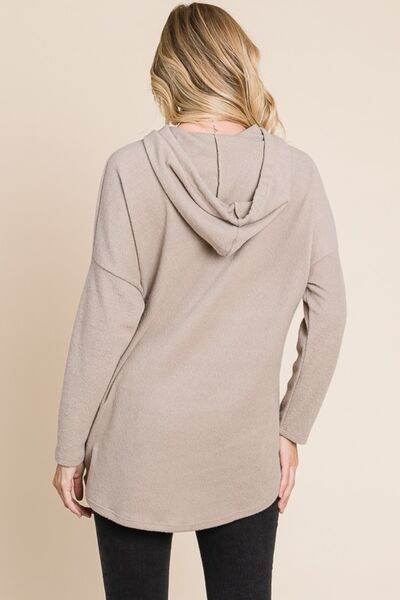 BOMBOM Contrast Drawstring Drop Shoulder Knit Hoodie - Hovatok