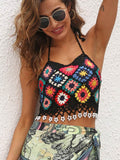 Geometric Halter Neck Swim Top - Hovatok