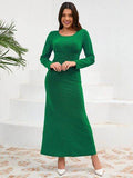 Ruched Round Neck Long Sleeve Dress - Hovatok