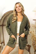 BiBi Checkered Long Sleeve Open Front Cardigan - Hovatok