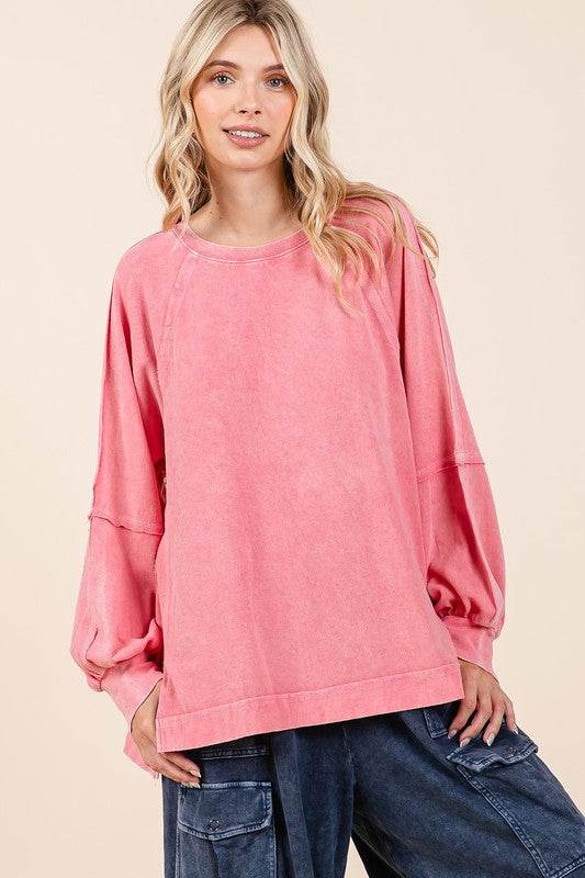 Mittoshop Mineral Wash Raglan Long Sleeve Oversized Top - Hovatok