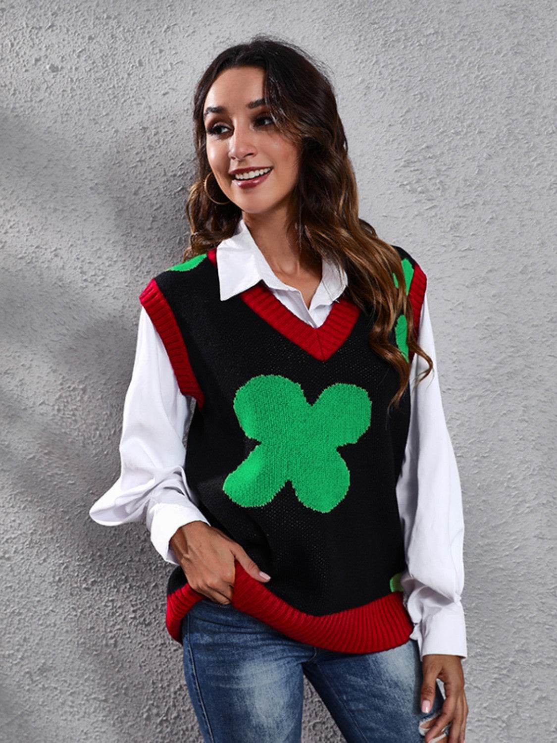 Four Leaf Clover V-Neck Sweater Vest - Hovatok
