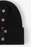 Button Detail Rib-Knit Cuff Beanie - Hovatok