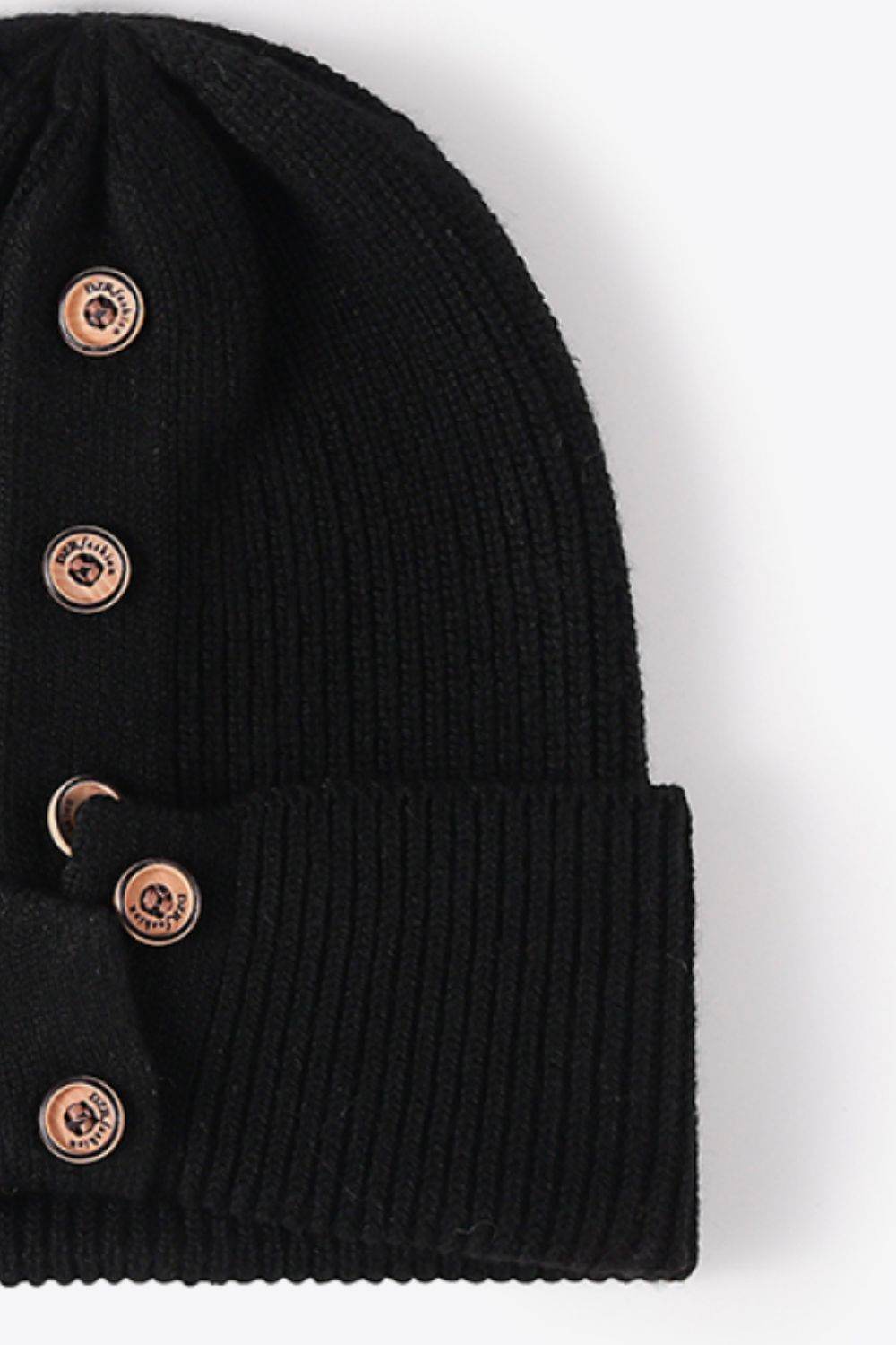 Button Detail Rib-Knit Cuff Beanie - Hovatok