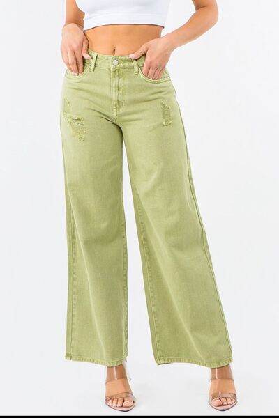 American Bazi High Waist Distressed Wide Leg Jeans - Hovatok