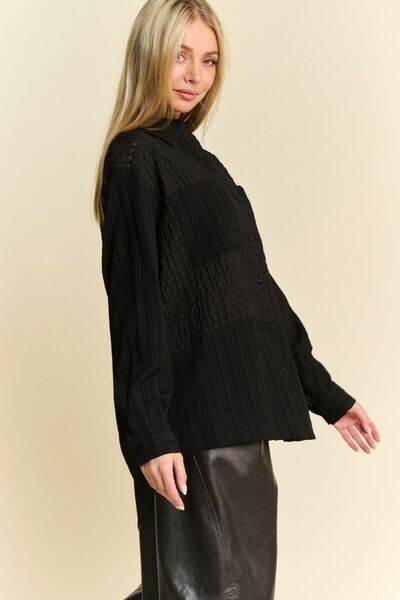 Davi & Dani Crinkled Jacquard Button Down Shirt - Hovatok