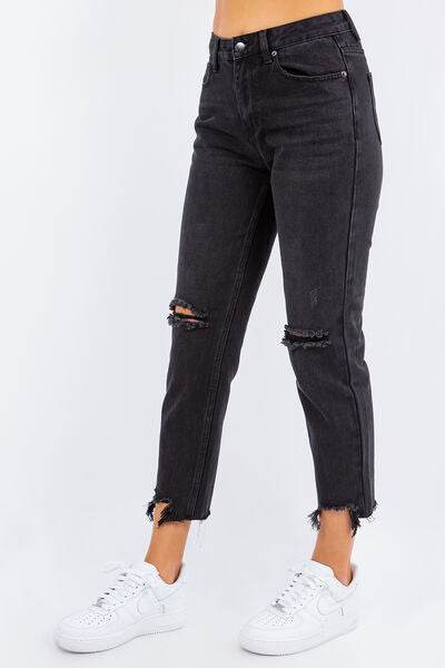American Bazi High Waist Distressed Cropped Straight Jeans - Hovatok