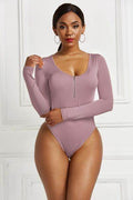 Half Zip Scoop Neck Long Sleeve Bodysuit - Hovatok