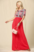 Celeste Full Size Houndstooth Round Neck Short Sleeve Maxi Dress Plus Size - Hovatok