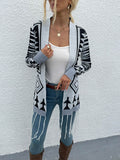 Shiny Geometric Fringe Hem Open Front Cardigan - Hovatok