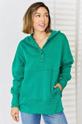 Zenana Half Snap Long Sleeve Hoodie - Hovatok