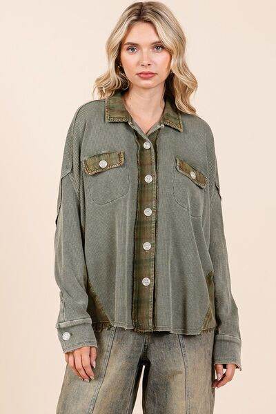 Mittoshop Mineral Washed Plaid Button Down Shacket - Hovatok