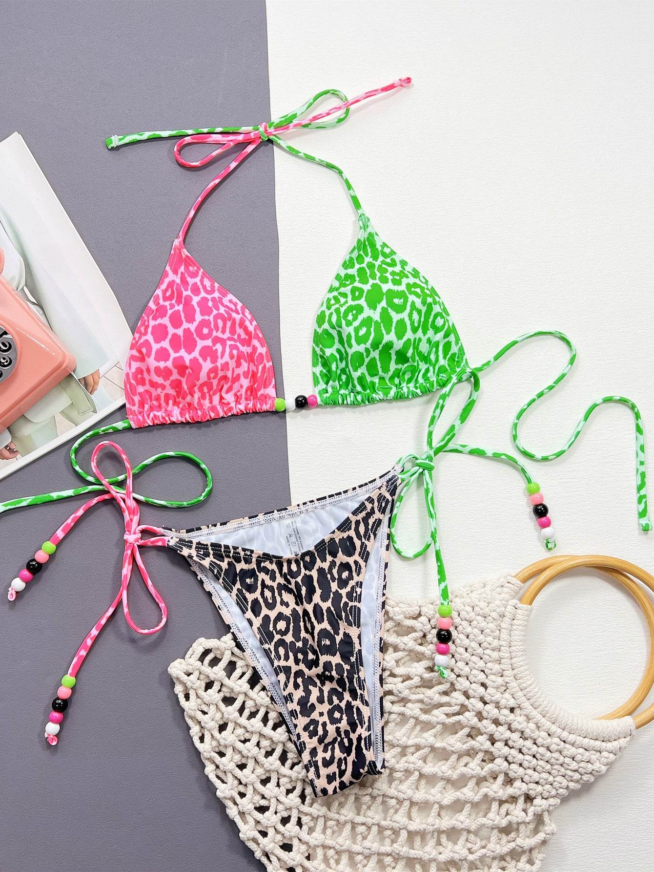 Leopard Tied Halter Neck Bikini Set - Hovatok