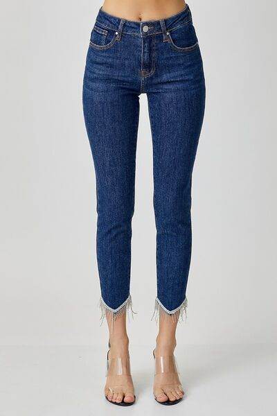 RISEN Full Size Embellished Mid Rise Crop Skinny Jeans - Hovatok