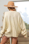 BiBi V-Neck Button Up Dropped Shoulder Cardigan - Hovatok
