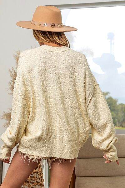 BiBi V-Neck Button Up Dropped Shoulder Cardigan - Hovatok