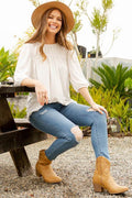 Celeste Full Size Puff Sleeve and Bow Detail Top Plus Size - Hovatok