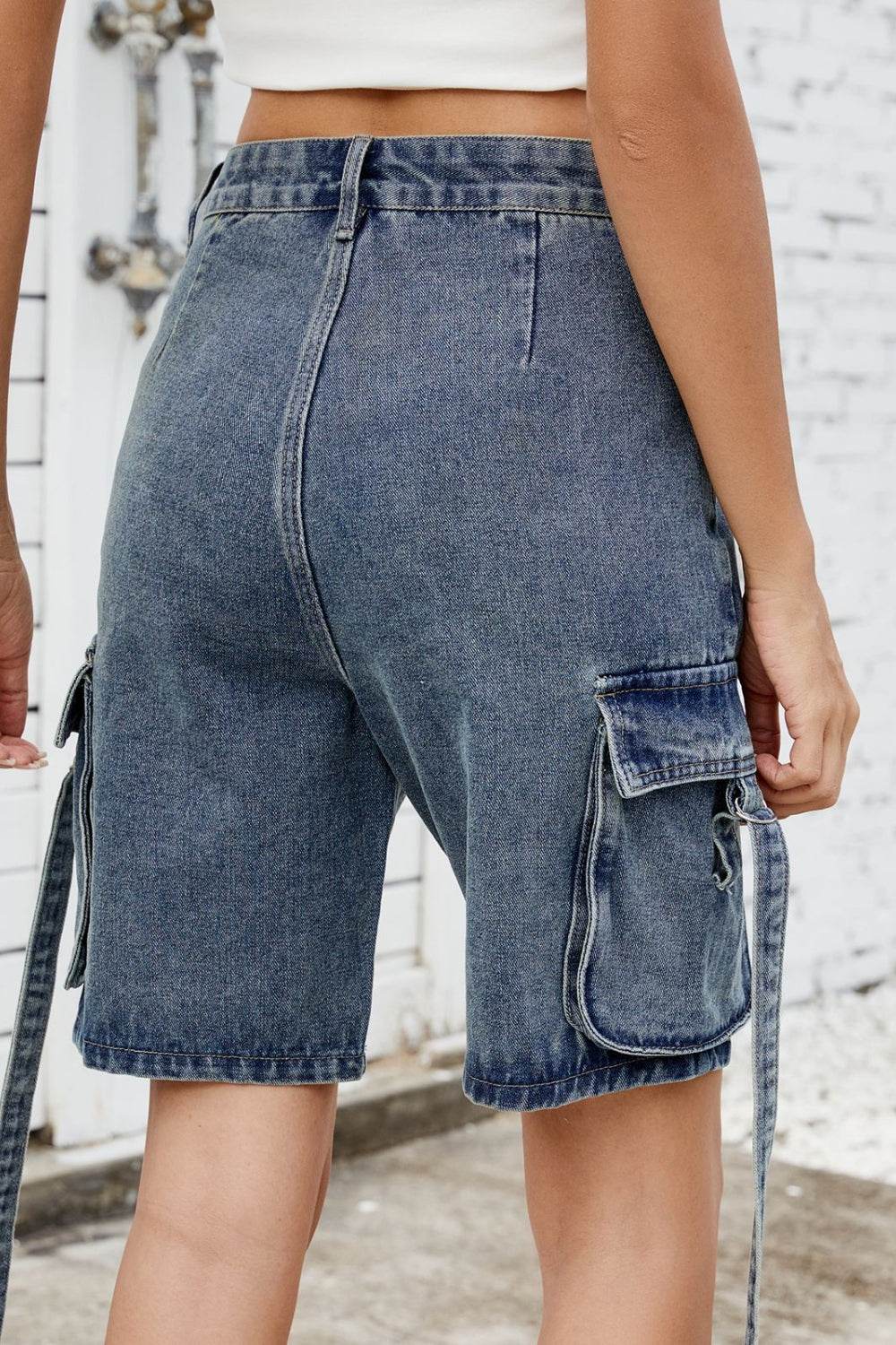 Washed Cargo Denim Shorts - Hovatok