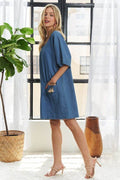 ADORA V-Neck Half Sleeve Mini Denim Dress - Hovatok