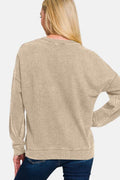 Zenana Washed Round Neck Dropped Shoulder Sweatshirt - Hovatok
