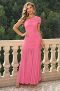 One-Shoulder Ruched Maxi Dress - Hovatok