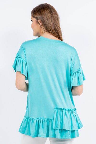Celeste Full Size Ruffle Detail Asymmetrical Top Plus Size - Hovatok