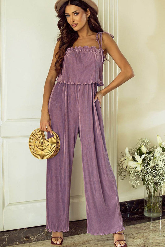 Square Neck Spaghetti Strap Jumpsuit - Hovatok