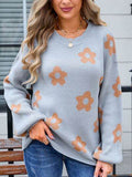 Angel Wings Flower Round Neck Dropped Shoulder Sweater - Hovatok