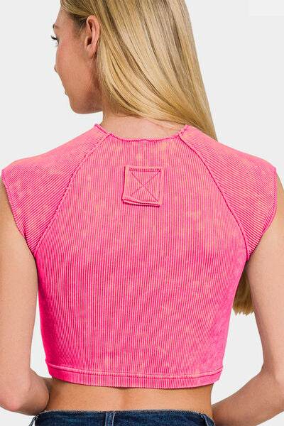 Zenana Ribbed Round Neck Cropped Top - Hovatok